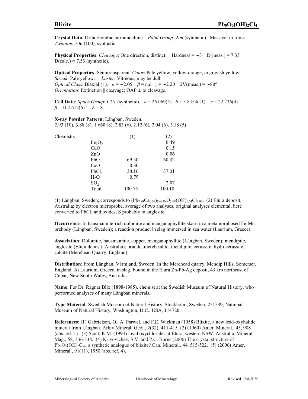 Blixite Pb8o5(OH)2Cl4