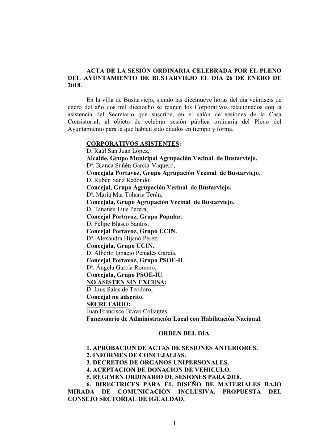 Acta De La Sesión Ordinaria Celebrada Por El Pleno Del Ayuntamiento De Bustarviejo El Dia 26 De Enero De 2018