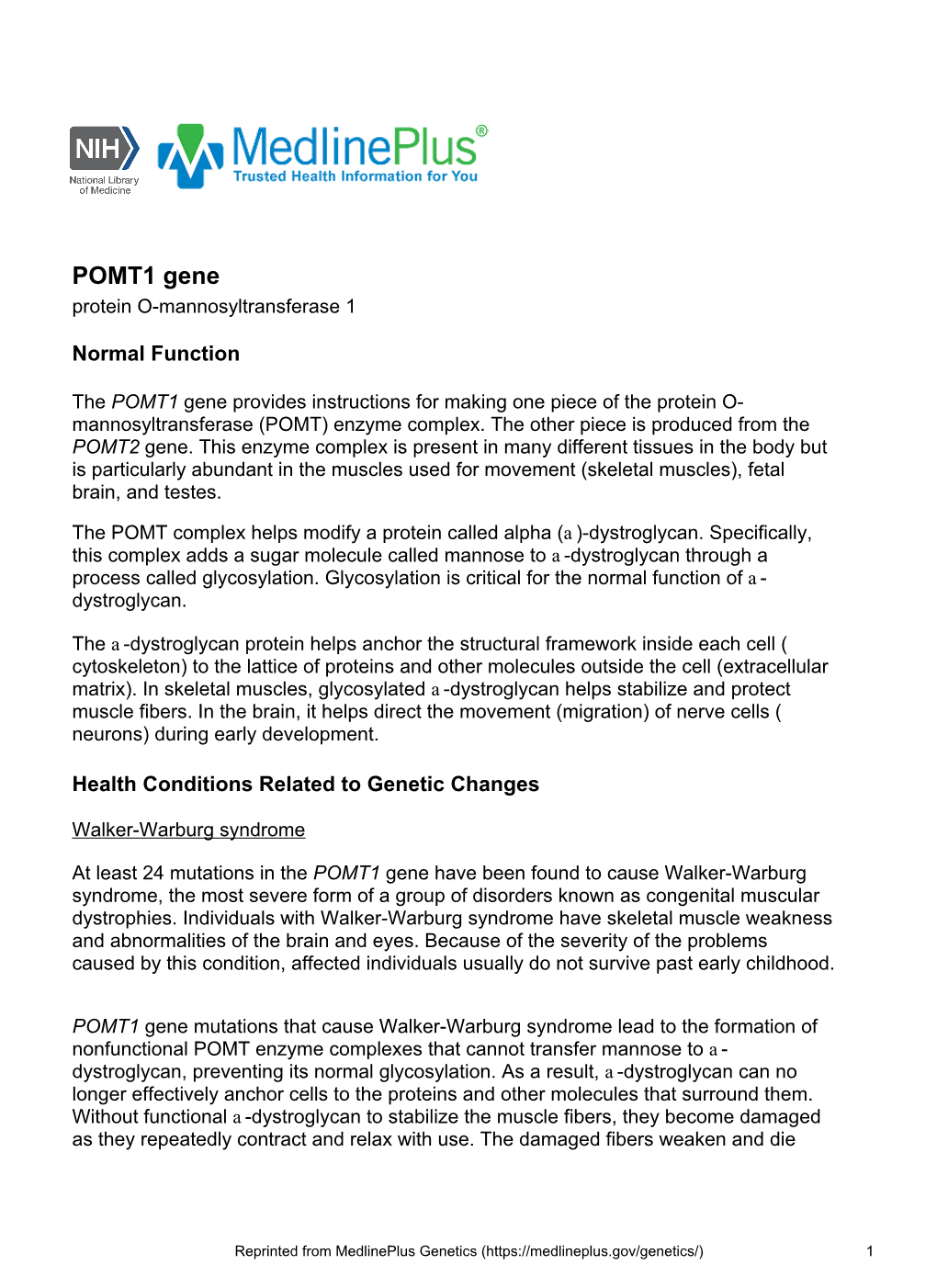 POMT1 Gene Protein O-Mannosyltransferase 1