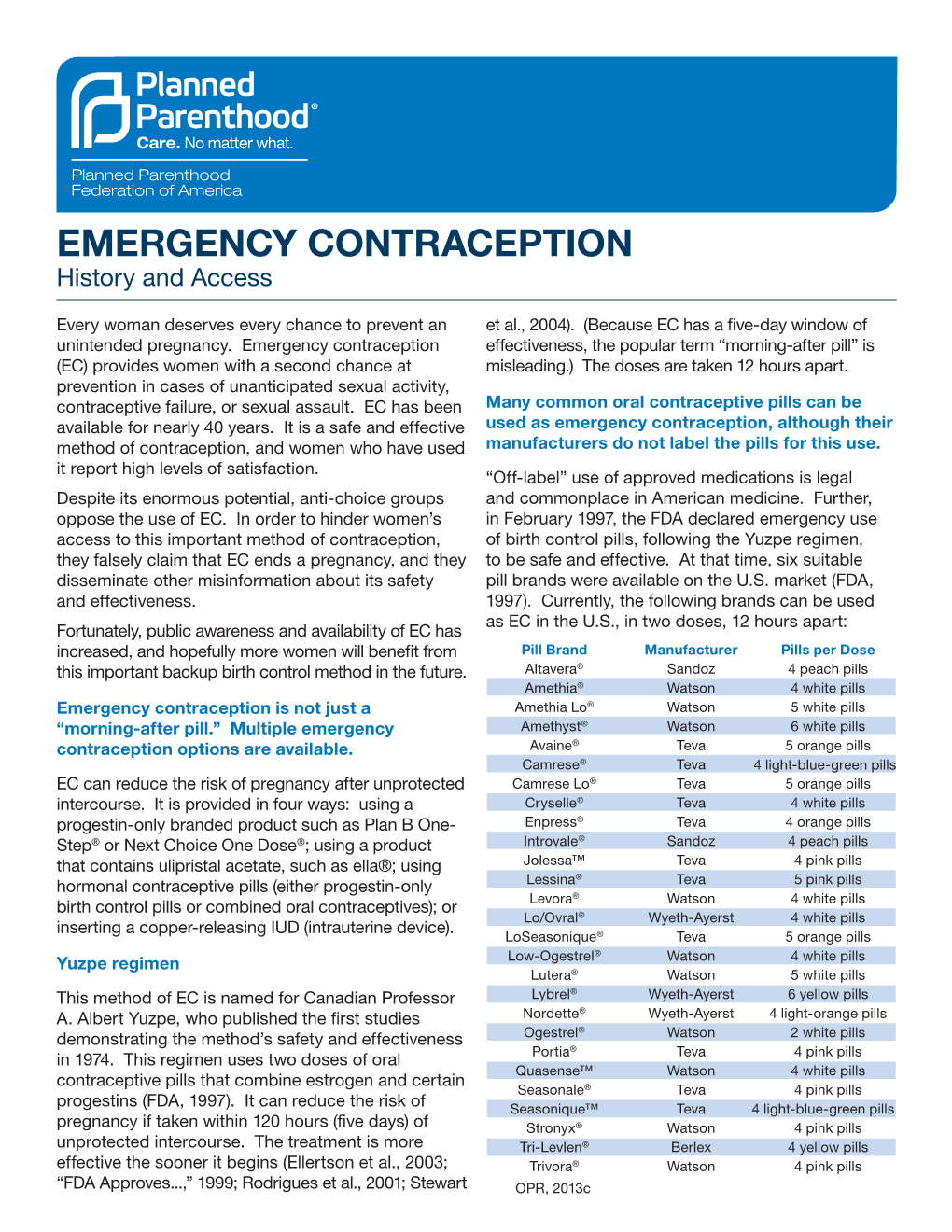 EMERGENCY CONTRACEPTION History and Access