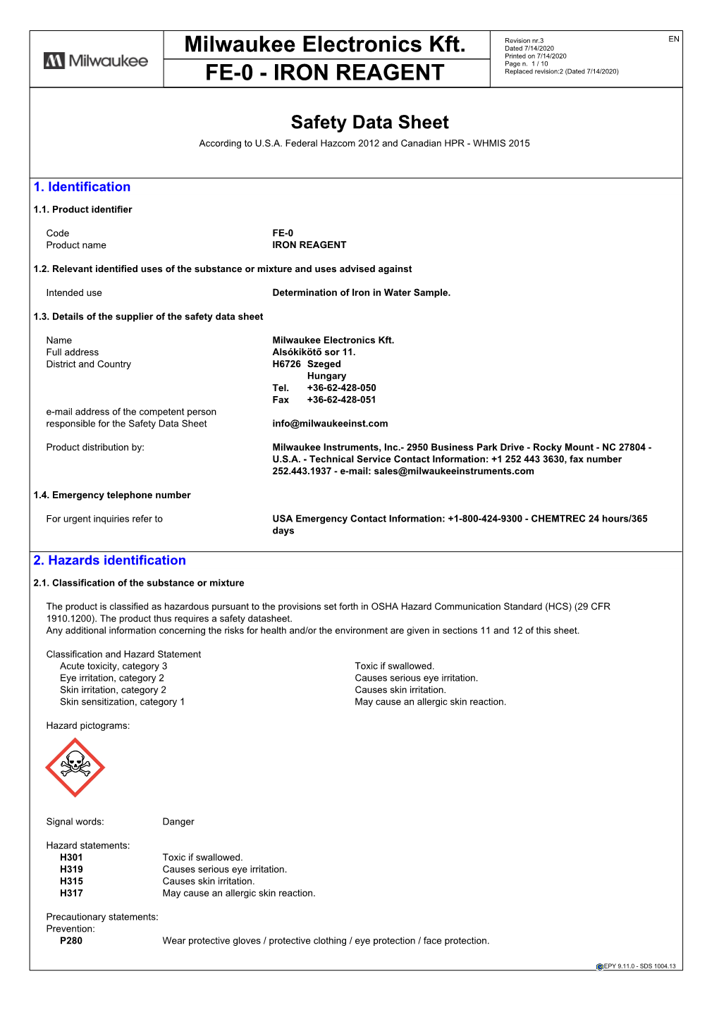 IRON REAGENT Replaced Revision:2 (Dated 7/14/2020)