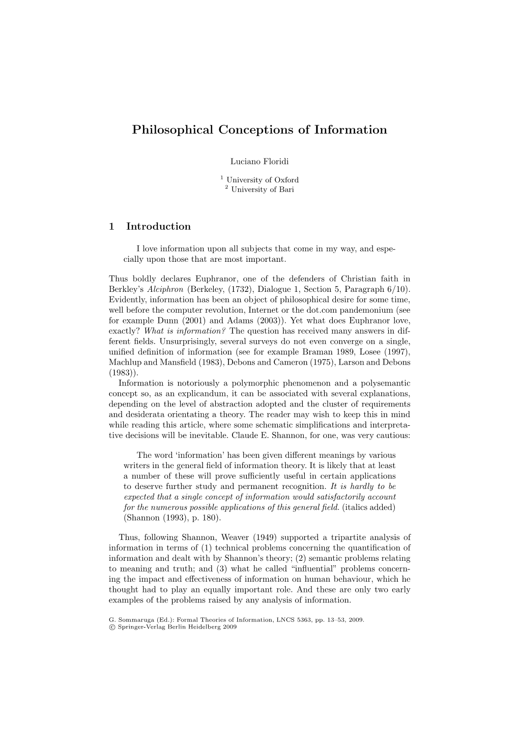 Philosophical Conceptions of Information