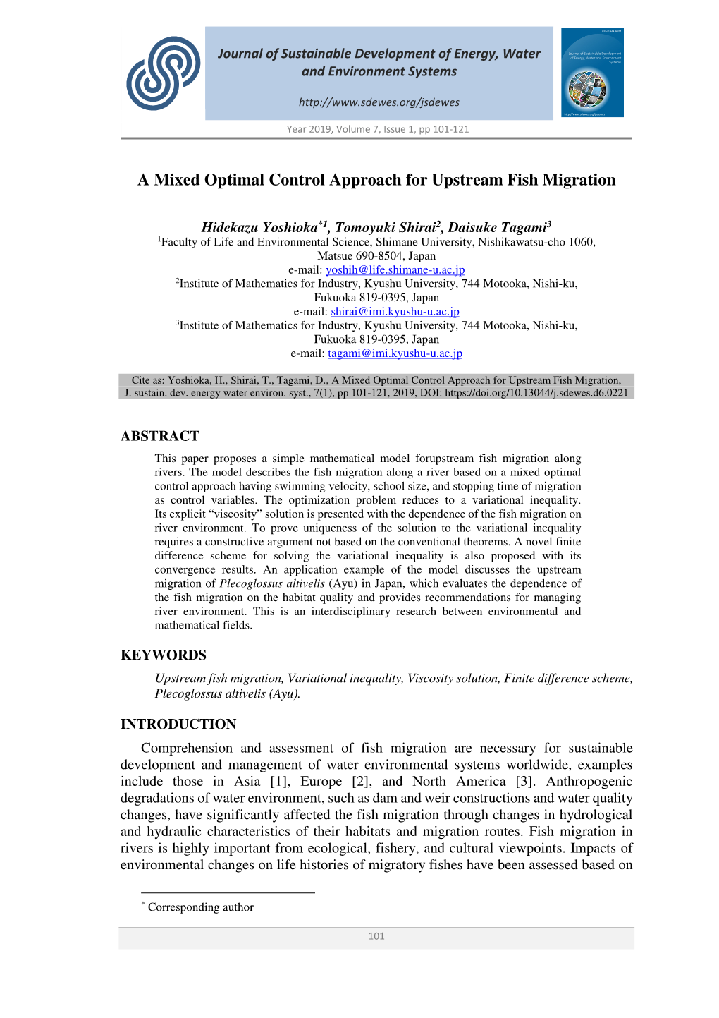 A Mixed Optimal Control Approach for Upstream Fish Migration