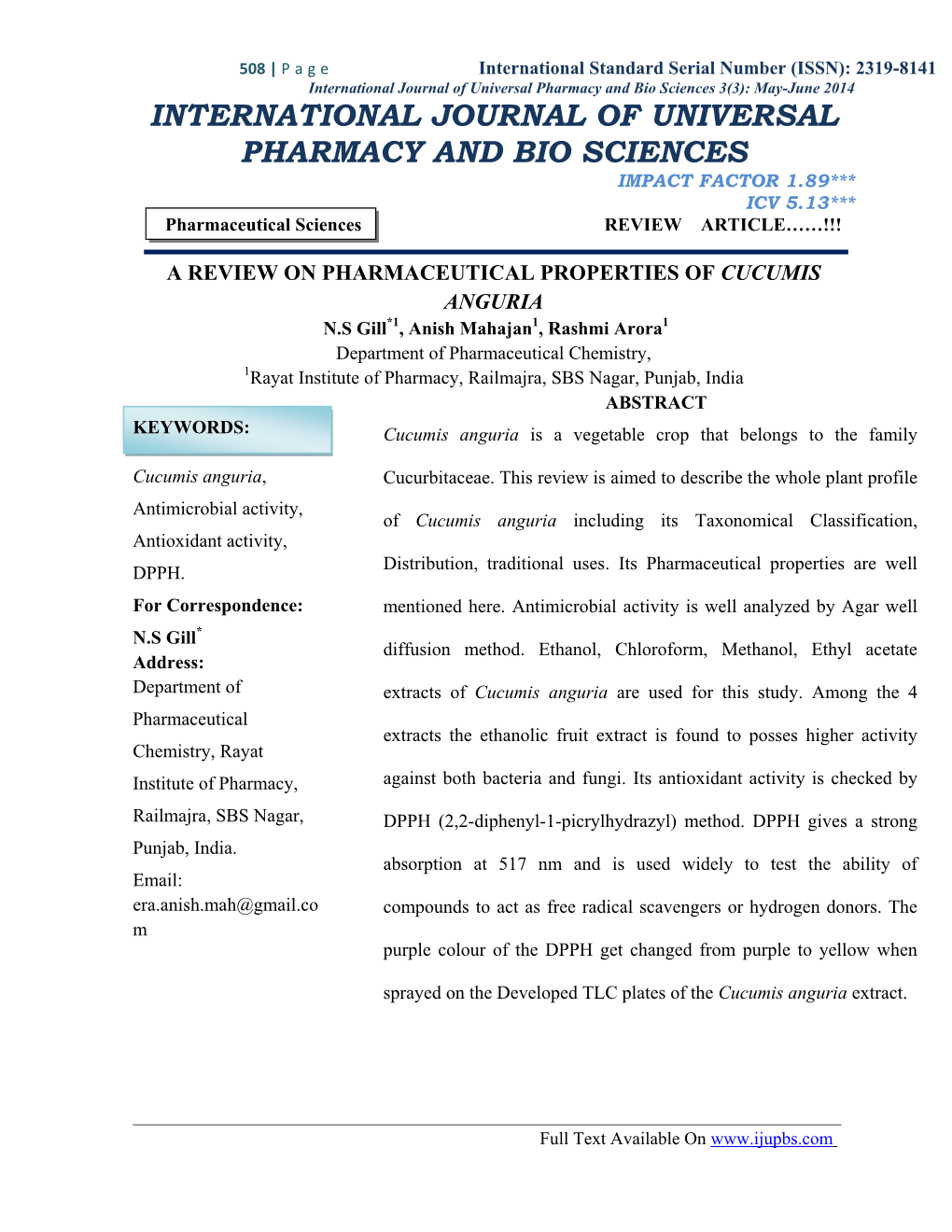 International Journal of Universal Pharmacy and Bio