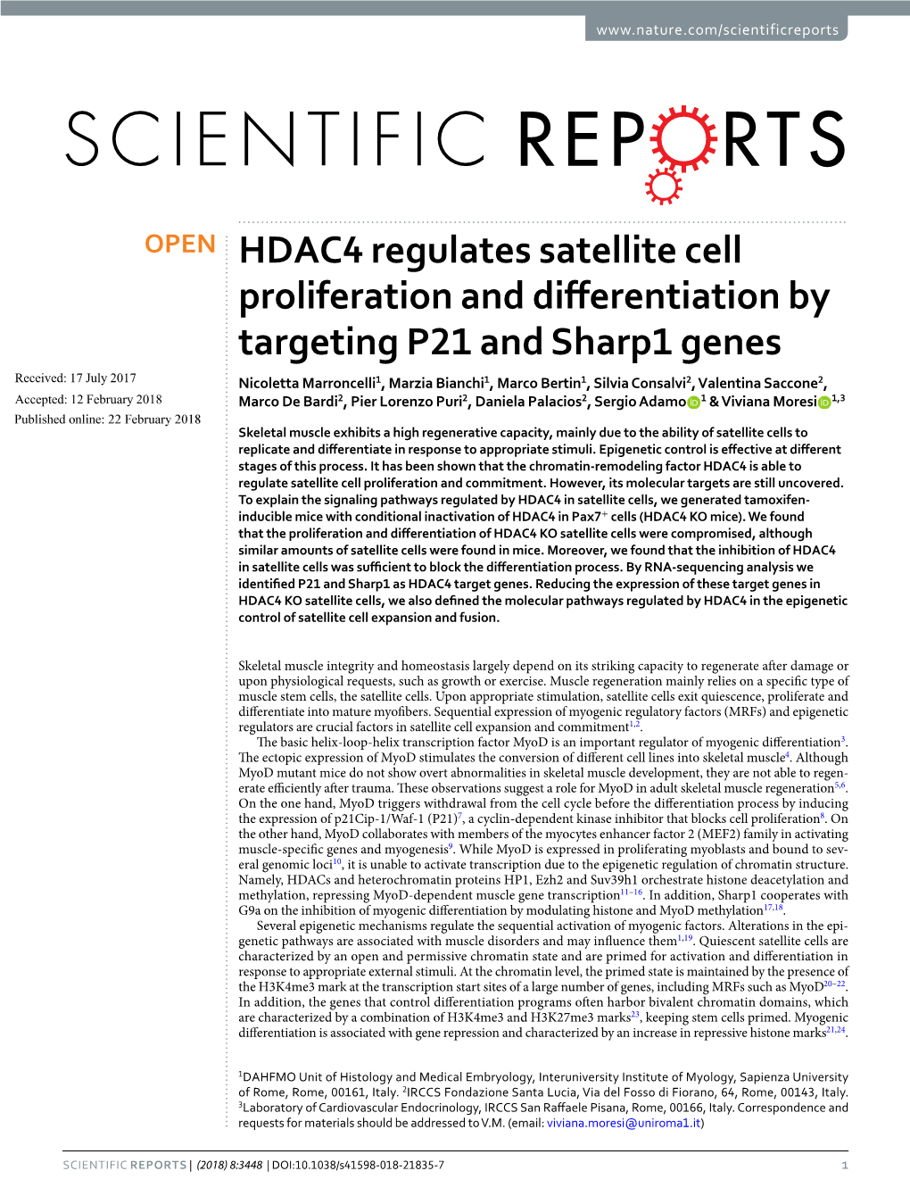 HDAC4 Regulates Satellite Cell Proliferation and Differentiation By