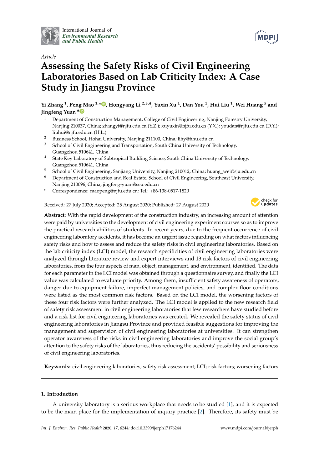 Assessing the Safety Risks of Civil Engineering Laboratories Based on Lab Criticity Index: a Case Study in Jiangsu Province