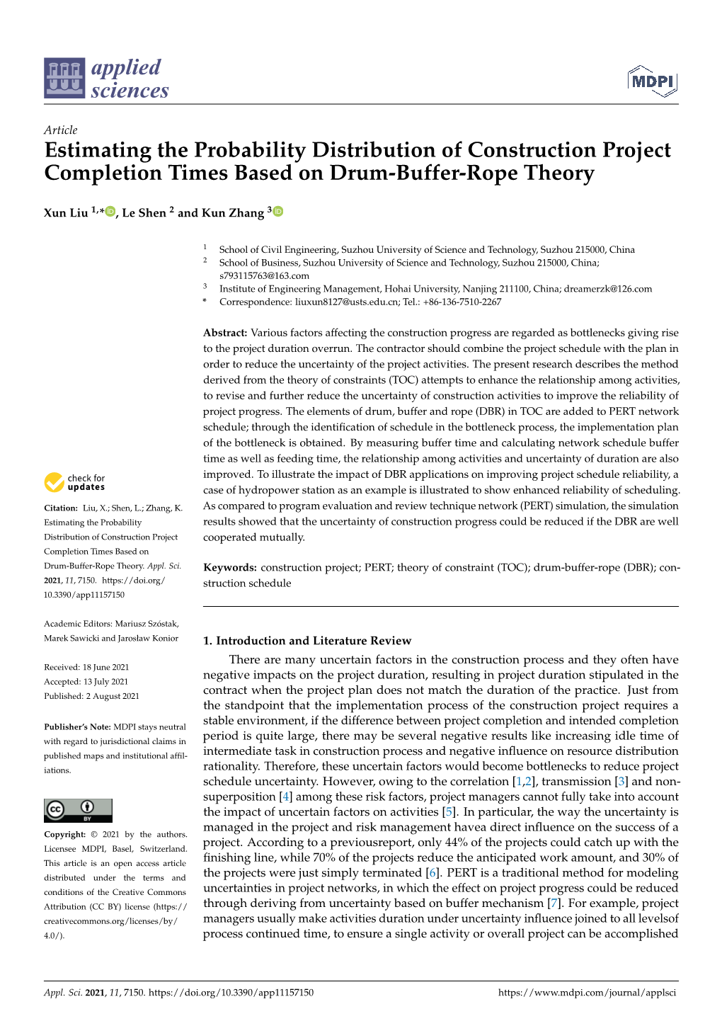 Estimating the Probability Distribution of Construction Project Completion Times Based on Drum-Buffer-Rope Theory