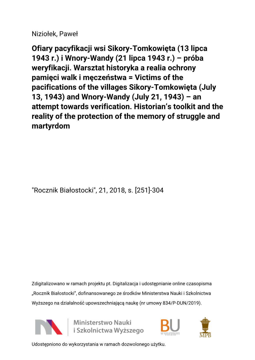 I Wnory-Wandy (21 Lipca 1943 R.) – Próba Weryfikacji