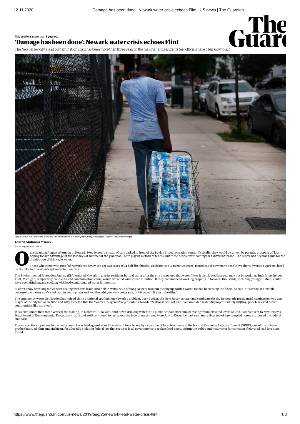 'Damage Has Been Done': Newark Water Crisis Echoes Flint | US News | the Guardian