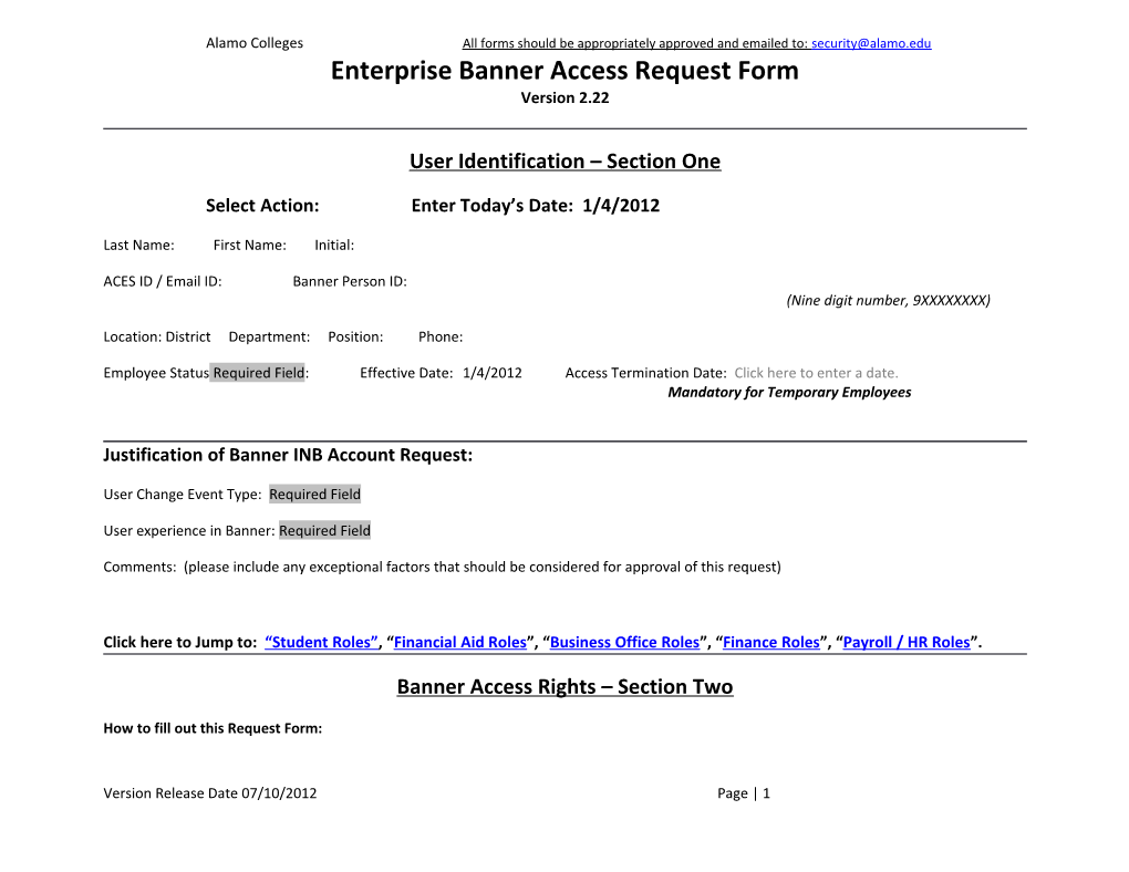 Enterprise Banner Access Request Form