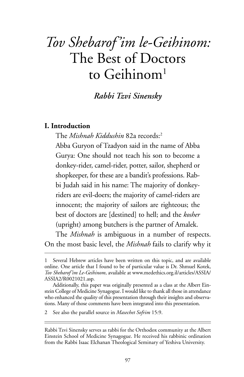 Tov Shebarof'im Le-Geihinom: the Best of Doctors to Geihinom1