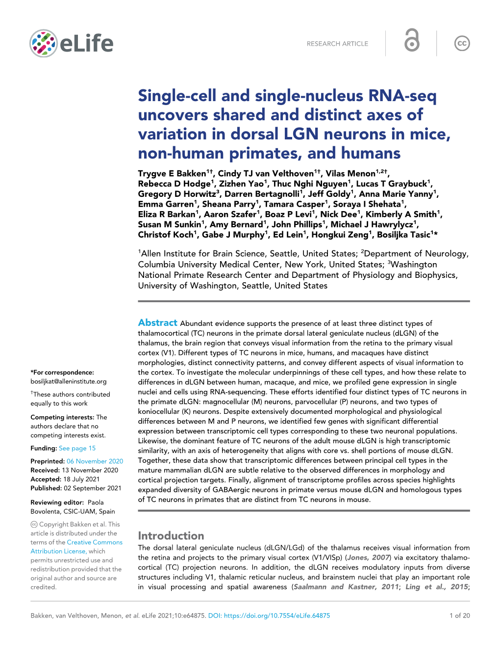 Single-Cell and Single-Nucleus RNA-Seq Uncovers Shared