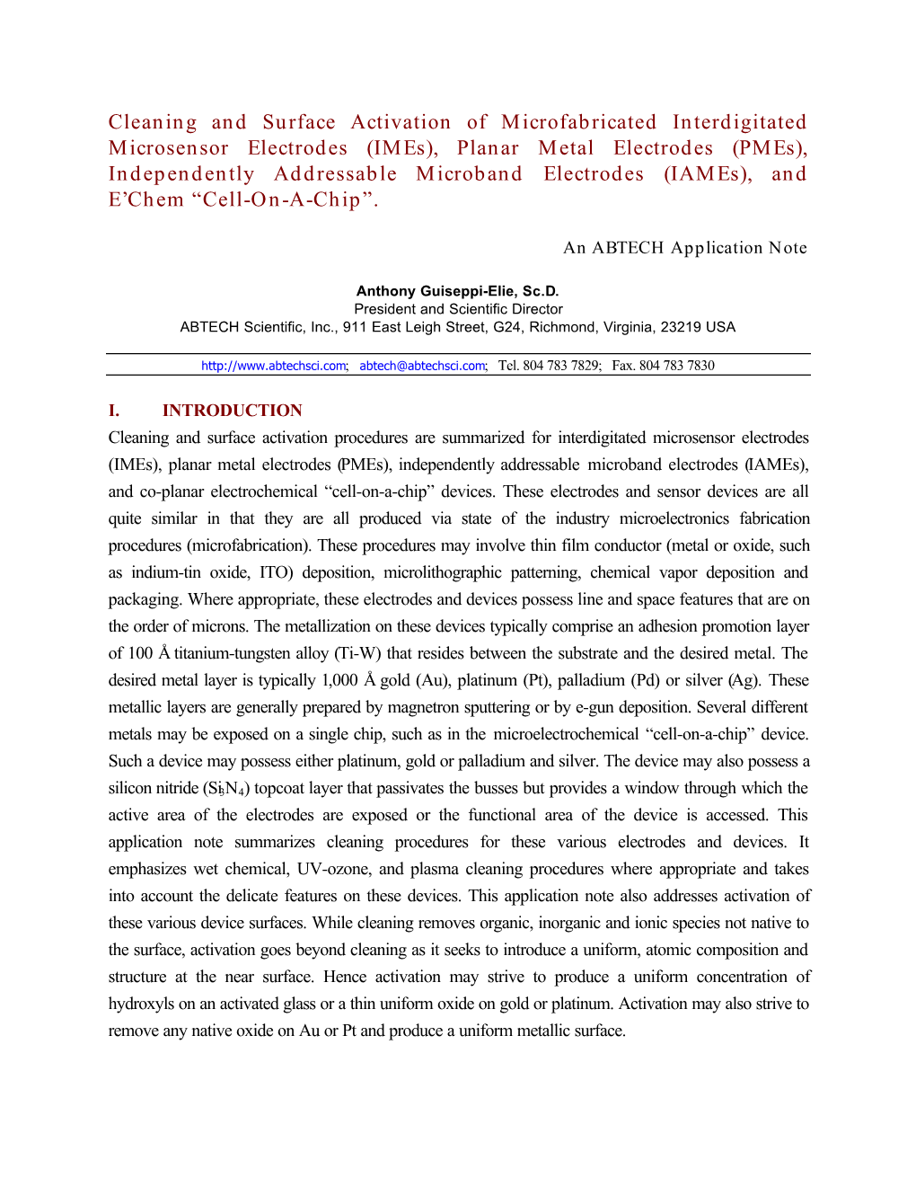 Cleaning and Surface Activation of Microfabricated Interdigitated