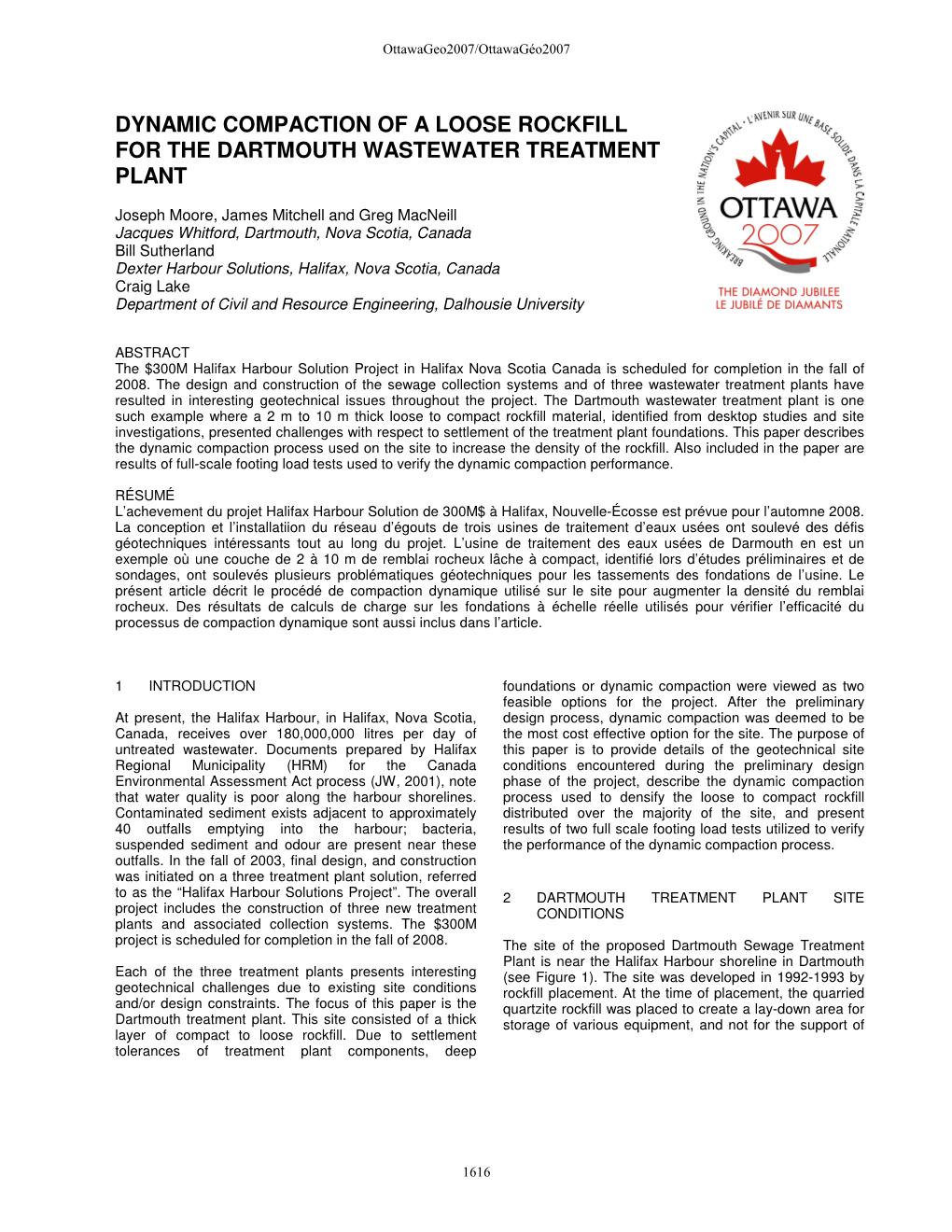 Dynamic Compaction of a Loose Rockfill for the Dartmouth Wastewater Treatment Plant