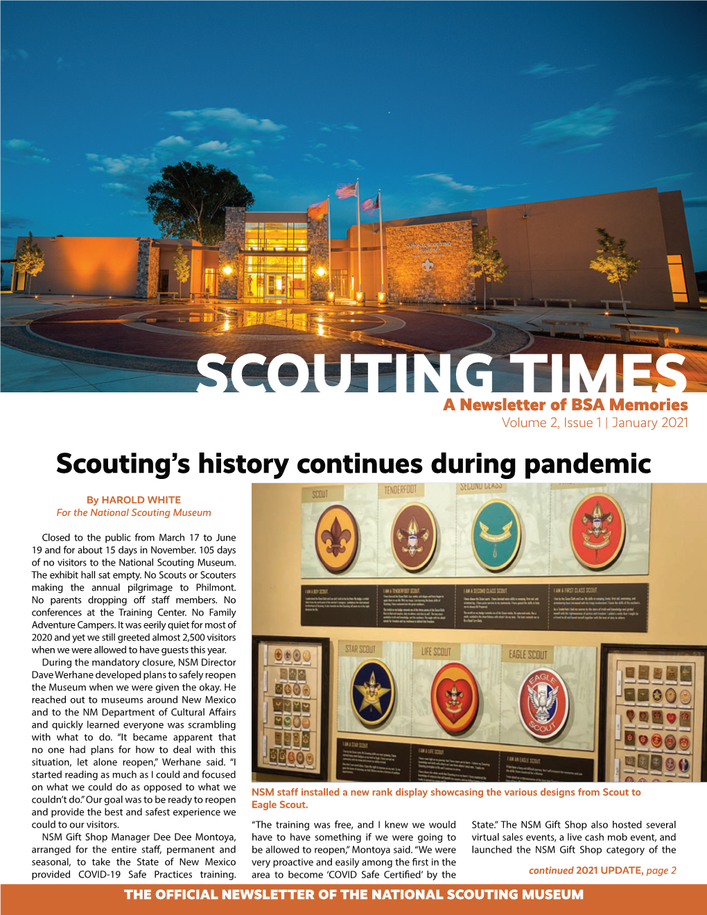 SCOUTING TIMES a Newsletter of BSA Memories Volume 2, Issue 1 | January 2021 Scouting’S History Continues During Pandemic