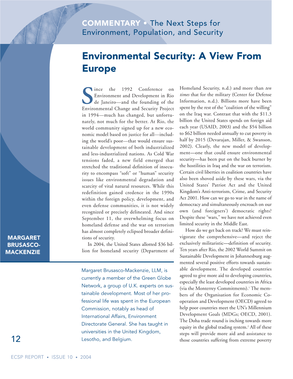 Environmental Security: a View from Europe