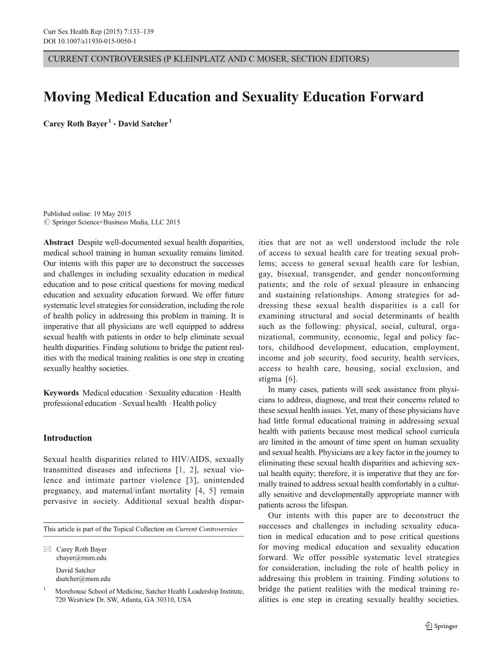 Moving Medical Education and Sexuality Education Forward