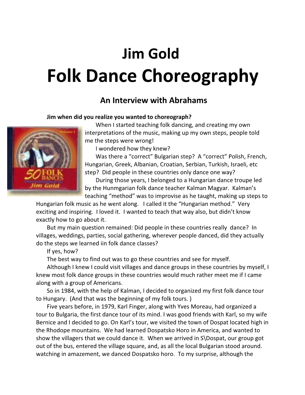 Jim Gold Folk Dance Choreography