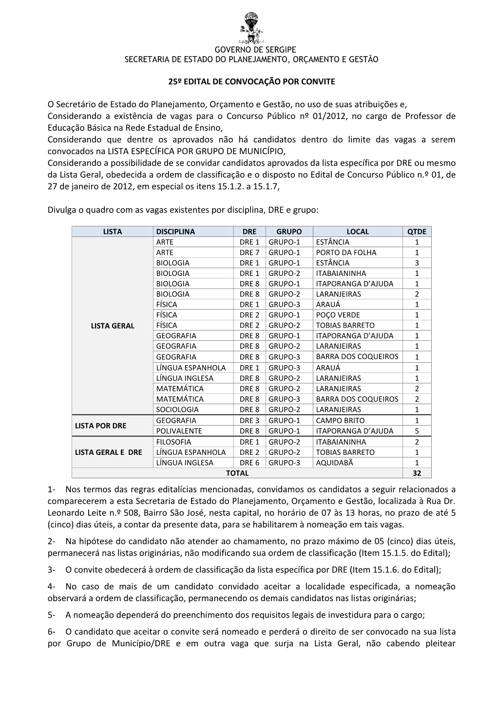 1º Edital De Convite