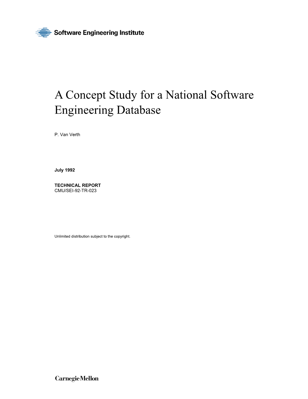 A Concept Study for a National Software Engineering Database