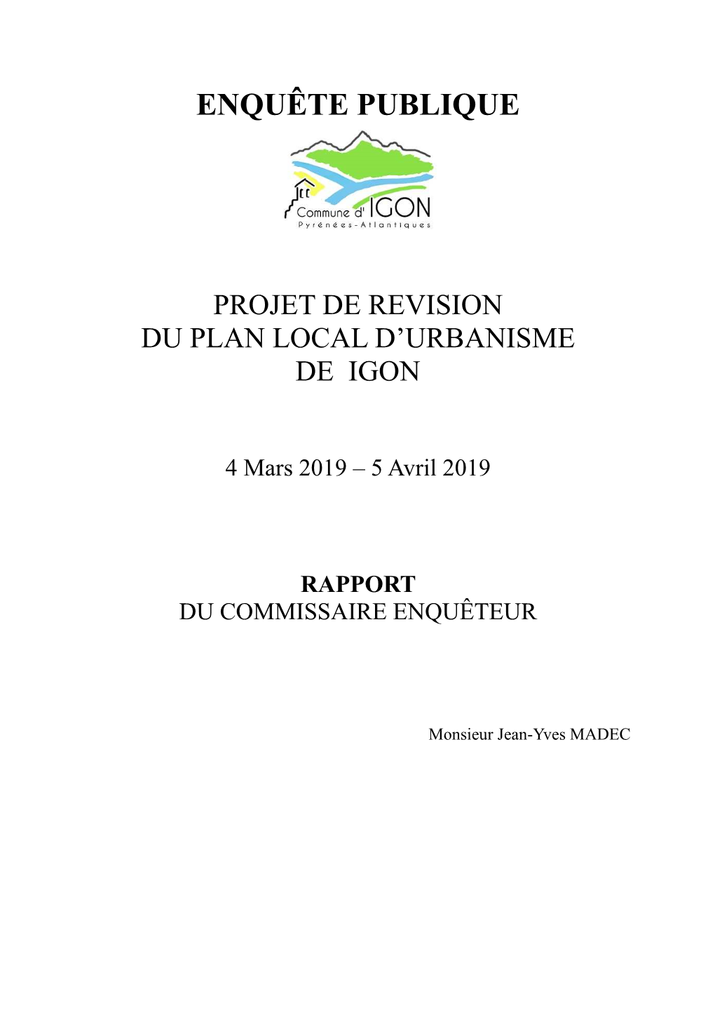 Page De Garde Rapport ENQUETE PUBLIQUE