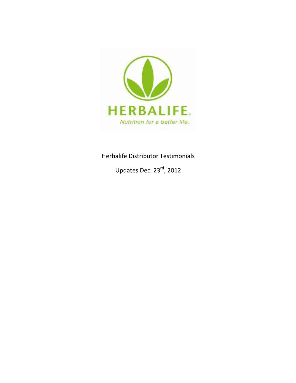 Herbalife Distributor Testimonials Updates Dec. 23 , 2012