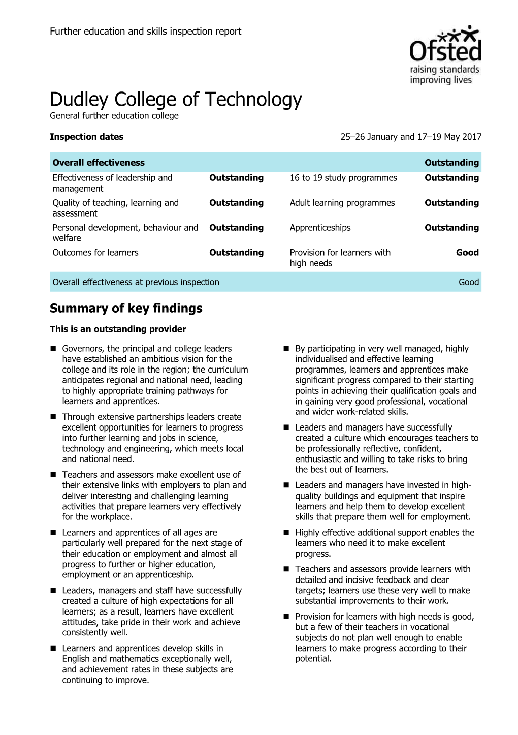 Full Dudley College Ofsted Report