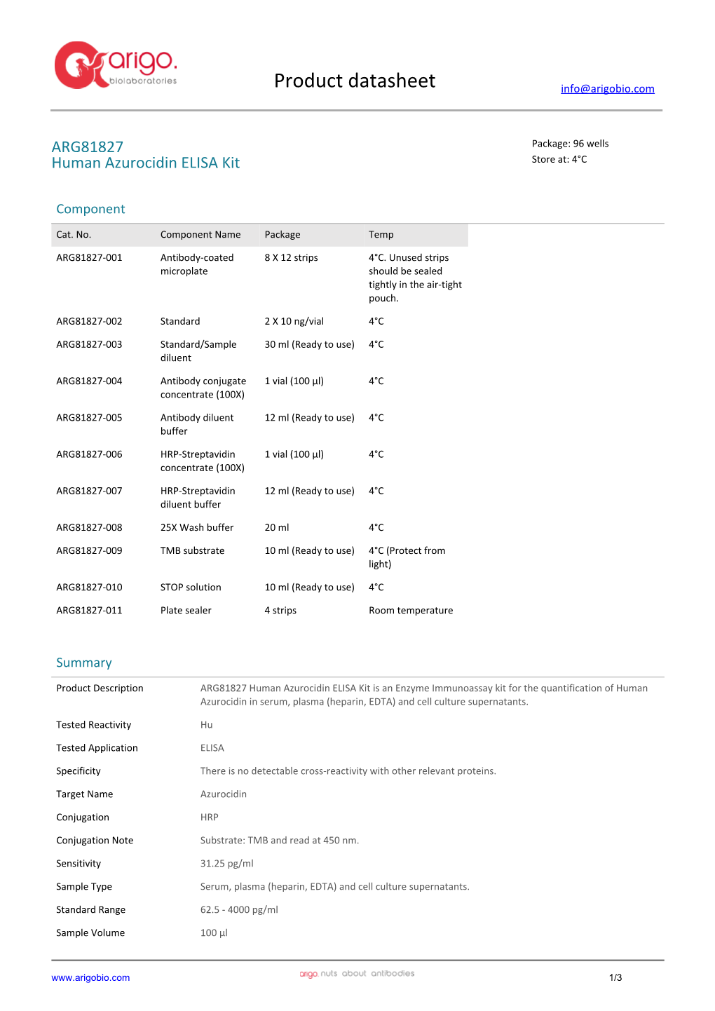 Human Azurocidin ELISA Kit (ARG81827)