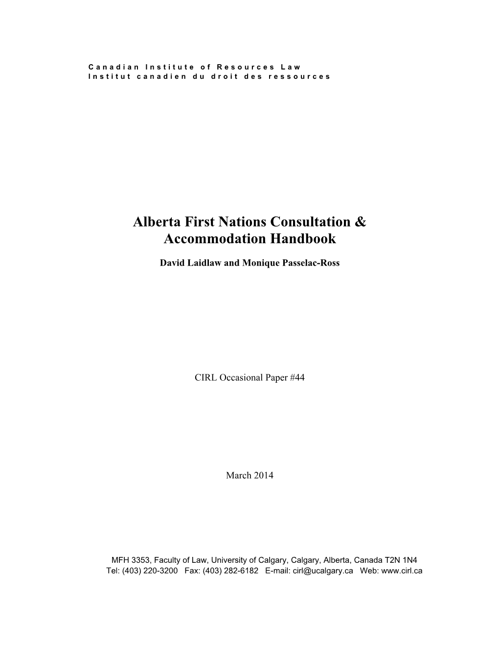 Alberta First Nations Consultation & Accommodation Handbook