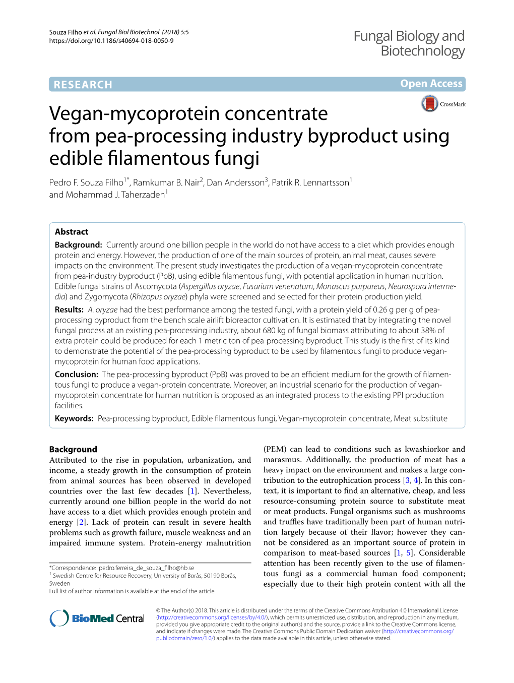 Vegan-Mycoprotein Concentrate from Pea-Processing Industry Byproduct