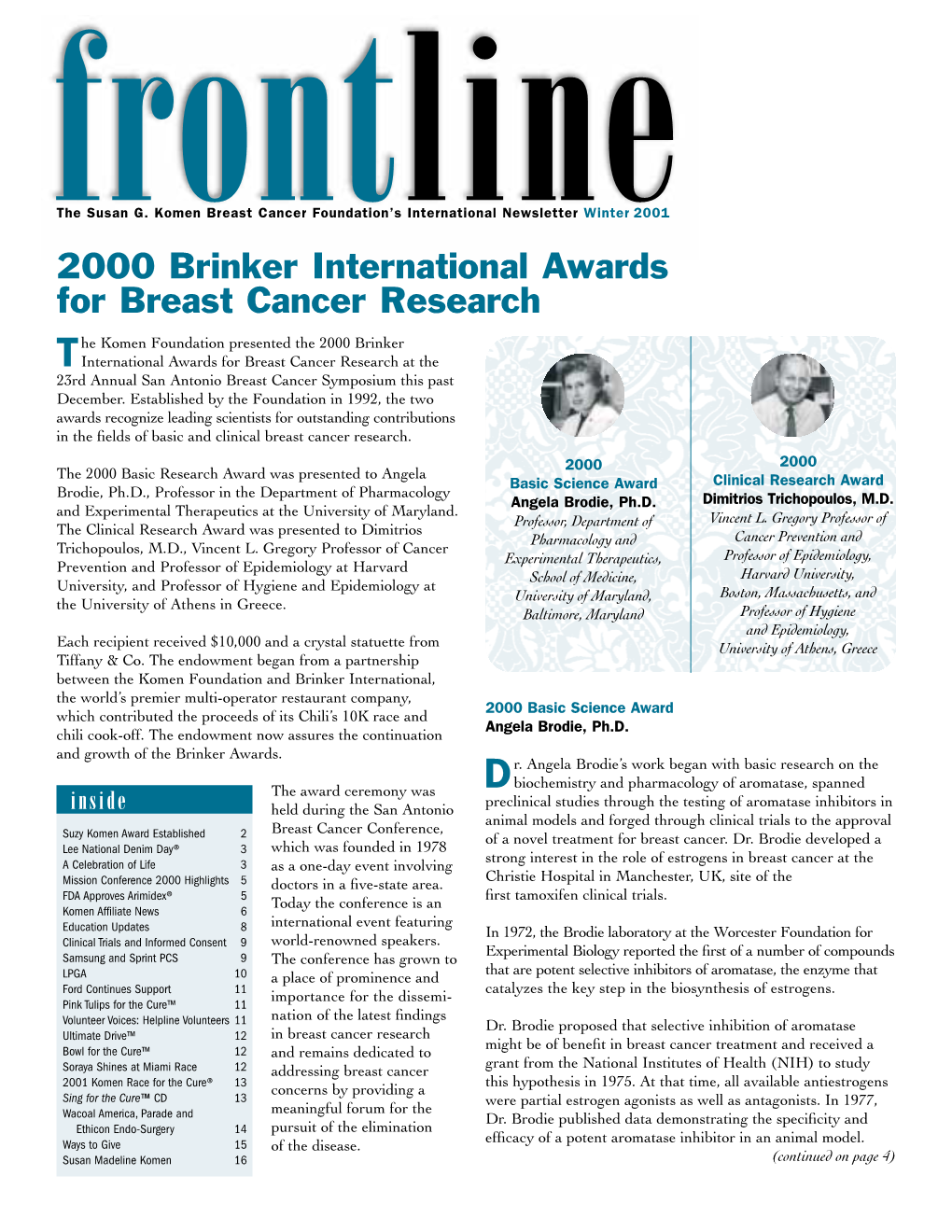 2000 Brinker International Awards for Breast Cancer Research