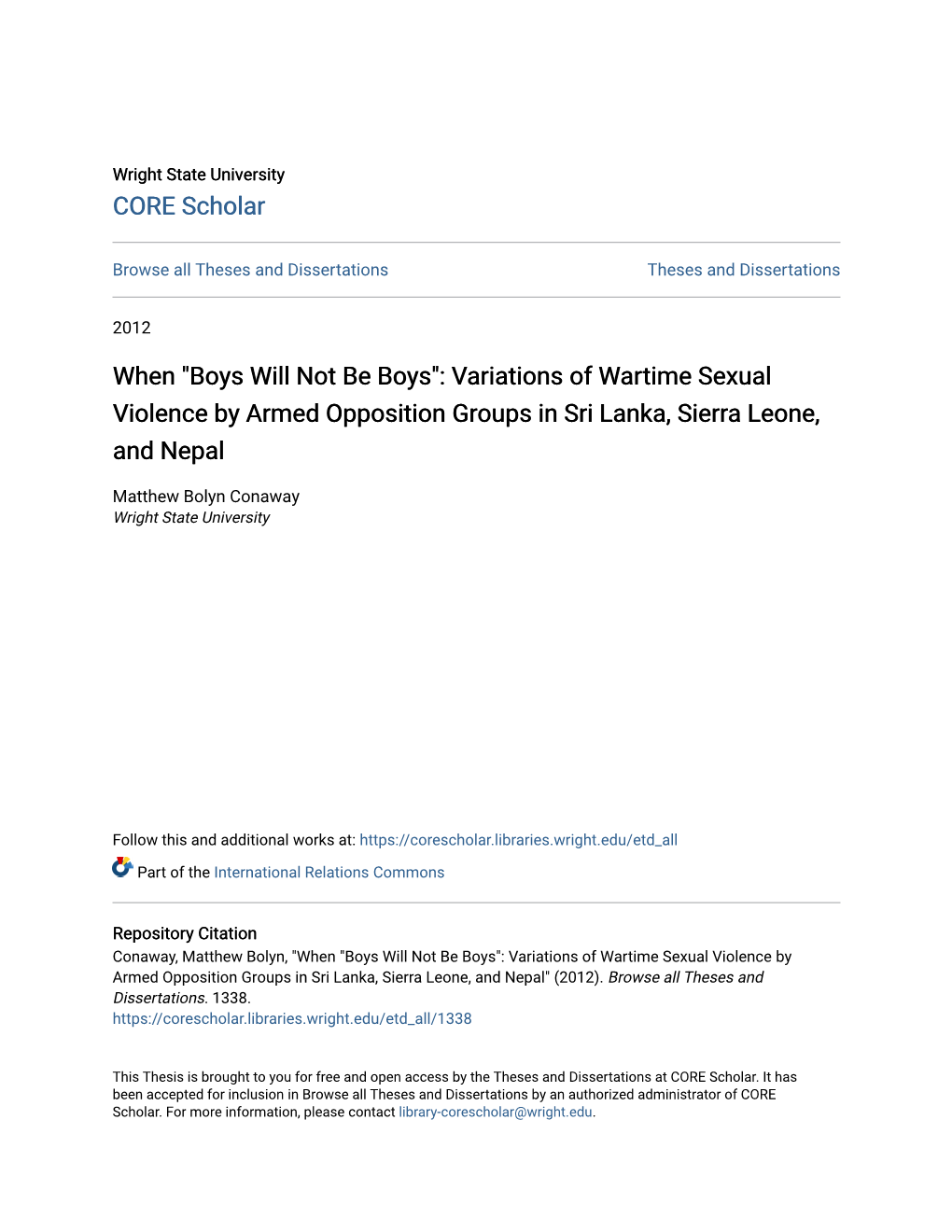 Variations of Wartime Sexual Violence by Armed Opposition Groups in Sri Lanka, Sierra Leone, and Nepal