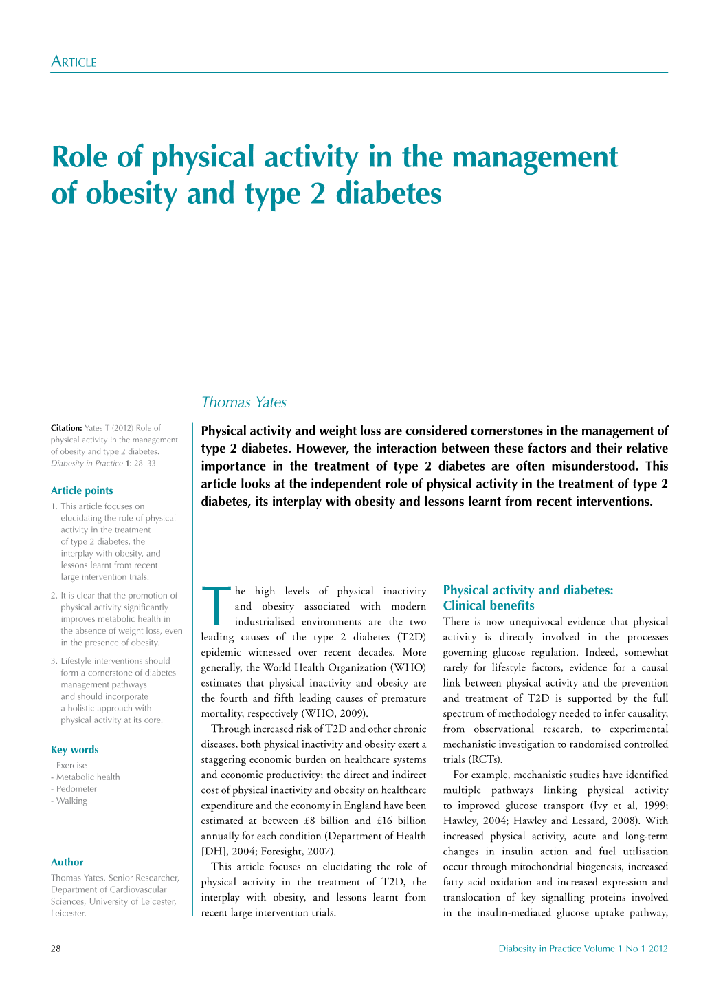 Role of Physical Activity in the Management of Obesity and Type 2 Diabetes