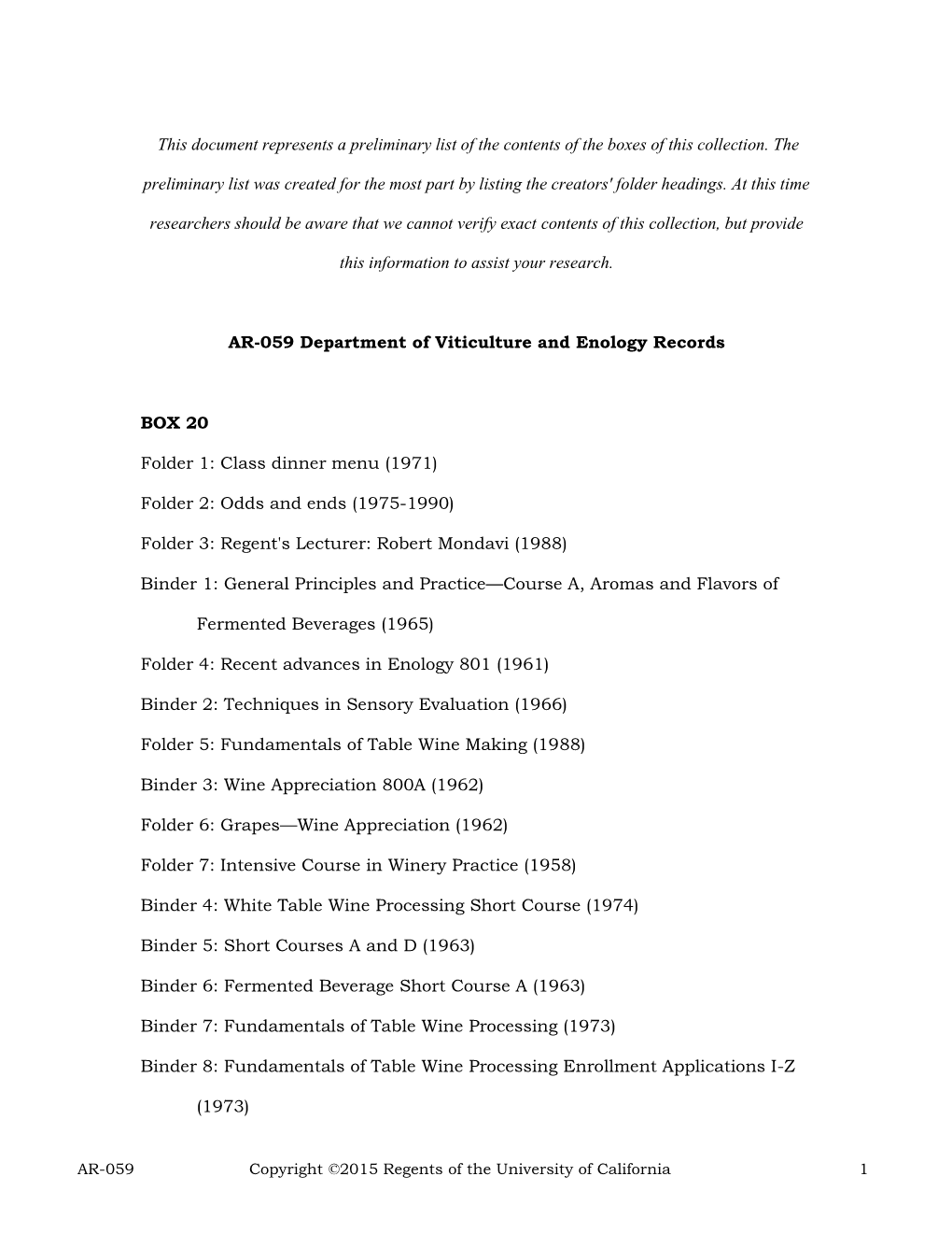 AR-059 Viticulture and Enology, Dept