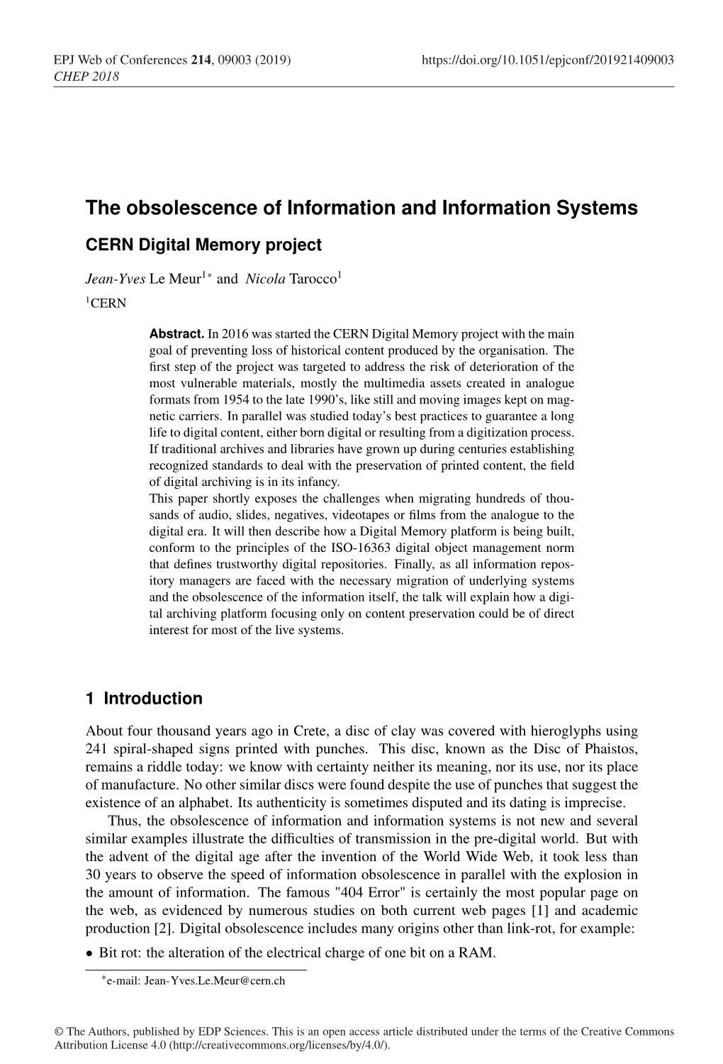 The Obsolescence of Information and Information Systems CERN Digital