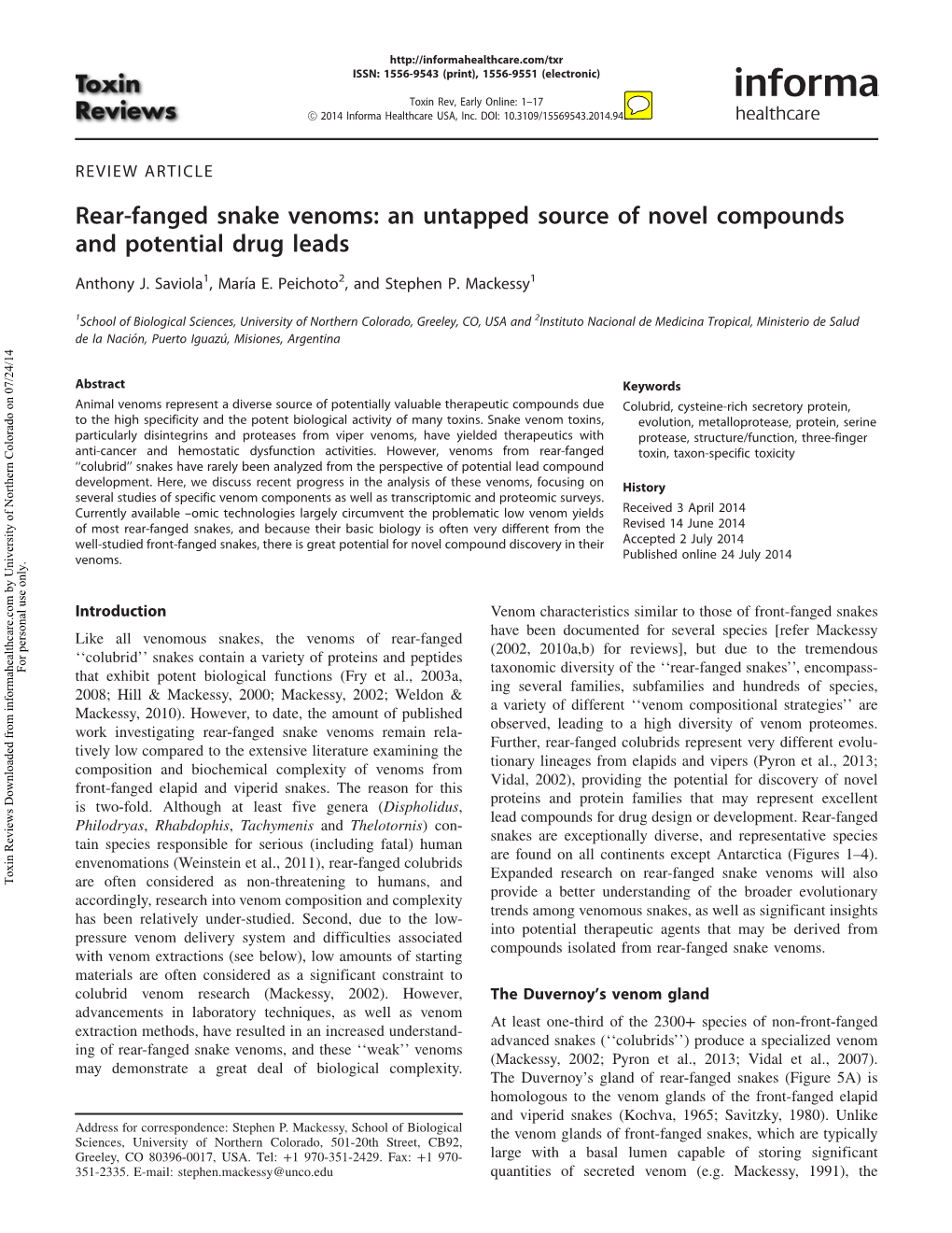 Rear-Fanged Snake Venoms: an Untapped Source of Novel Compounds and Potential Drug Leads