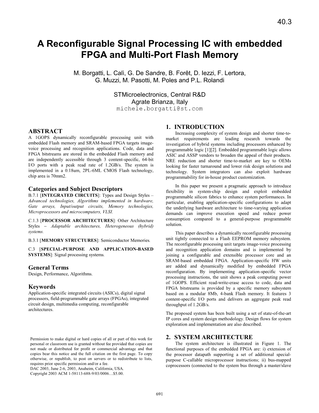A Reconfigurable Signal Processing IC with Embedded FPGA and Multi-Port Flash Memory