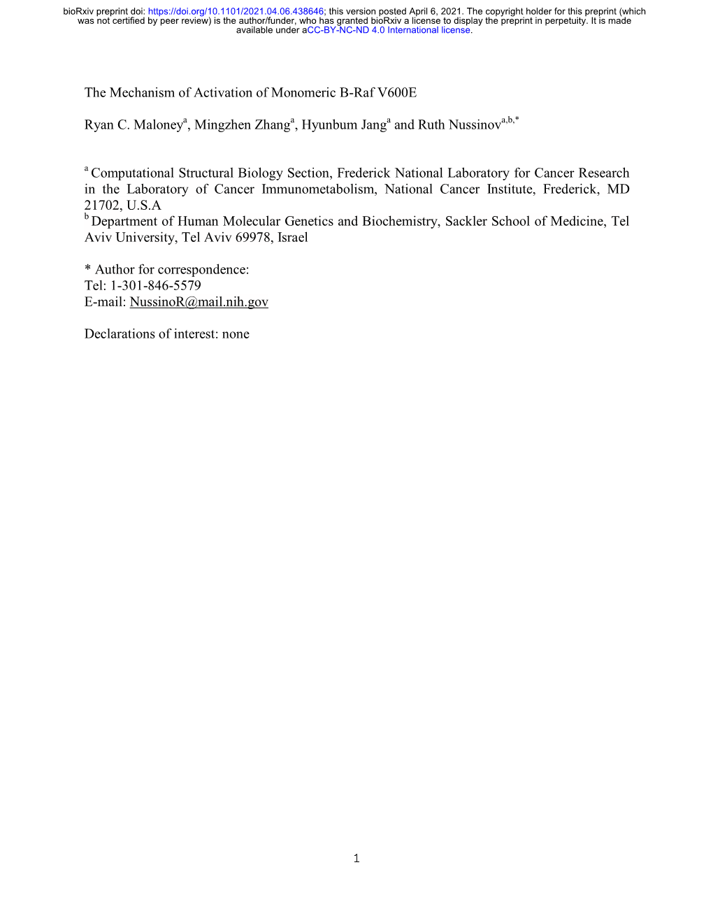 The Mechanism of Activation of Monomeric B-Raf V600E