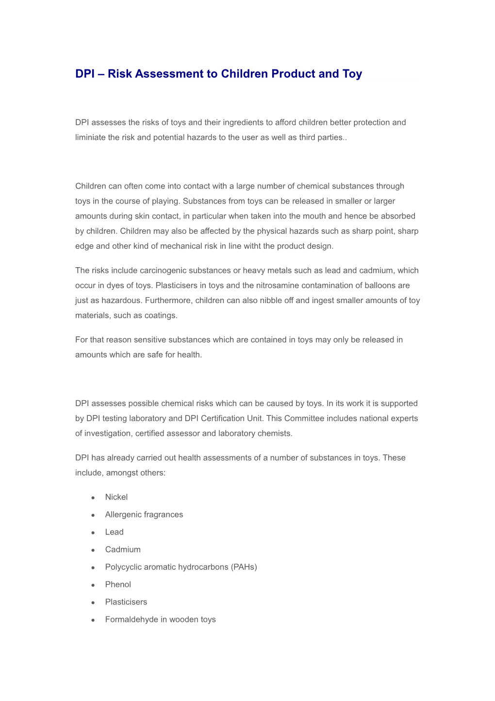 DPI Risk Assessment to Children Product and Toy