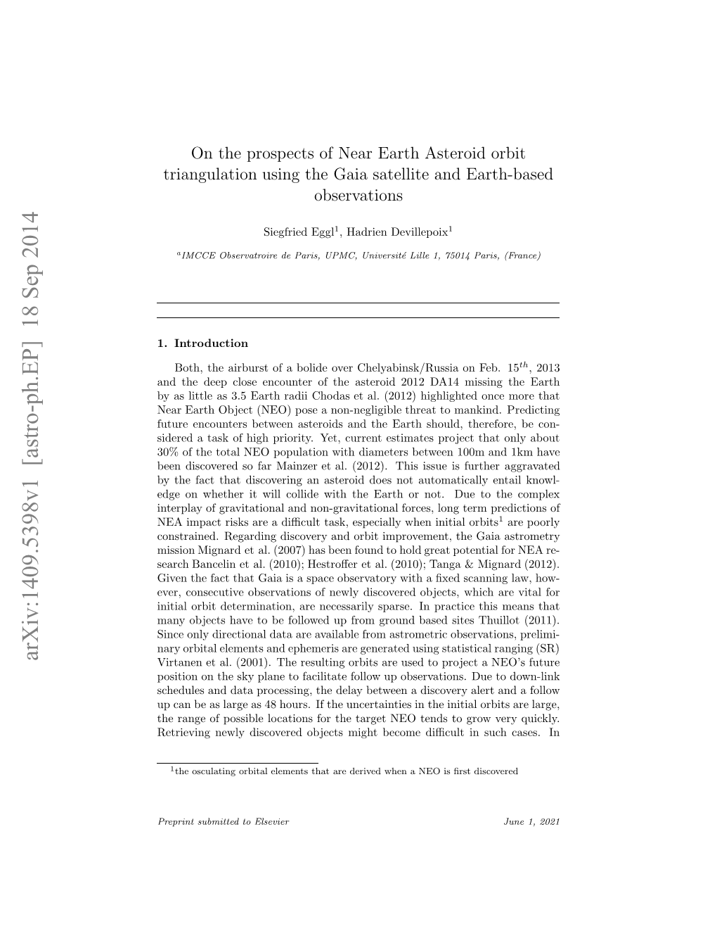 On the Prospects of Near Earth Asteroid Orbit Triangulation Using