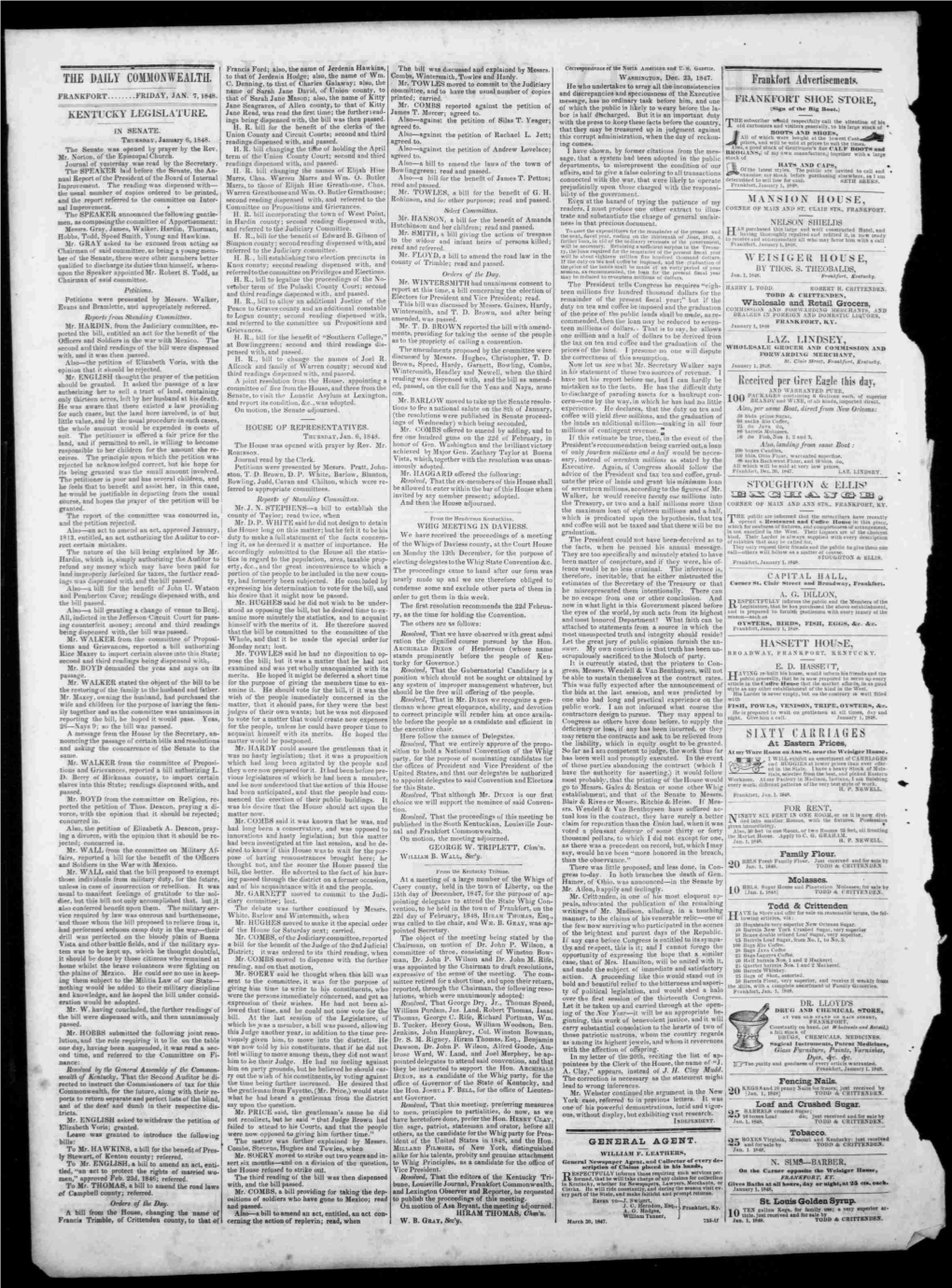 WEISIGEU HOUSE, to Discharge Its Duties Than Himself, Where- Knox County; Second Reading Dispensed With, and County of Trimble; Read and Passed