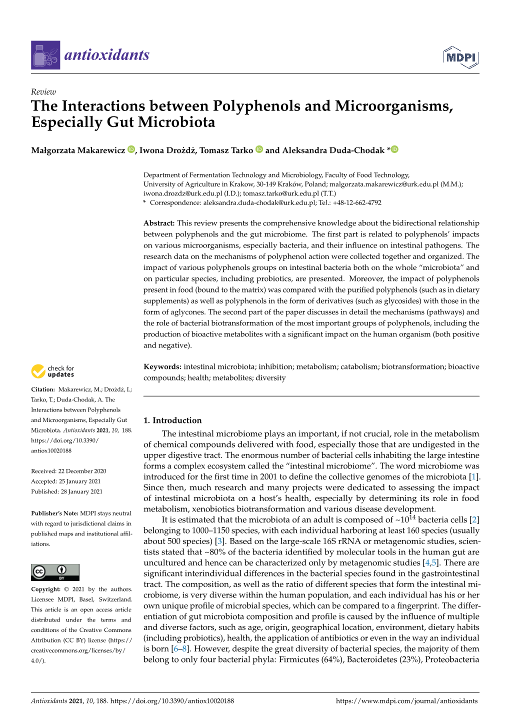 The Interactions Between Polyphenols and Microorganisms, Especially Gut Microbiota