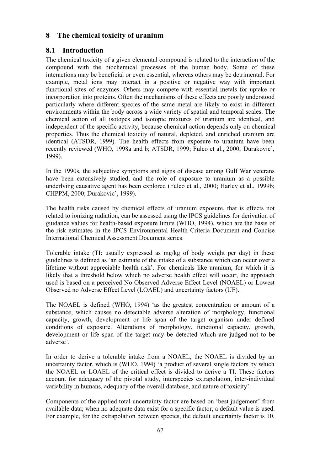 8 the Chemical Toxicity of Uranium 8.1 Introduction