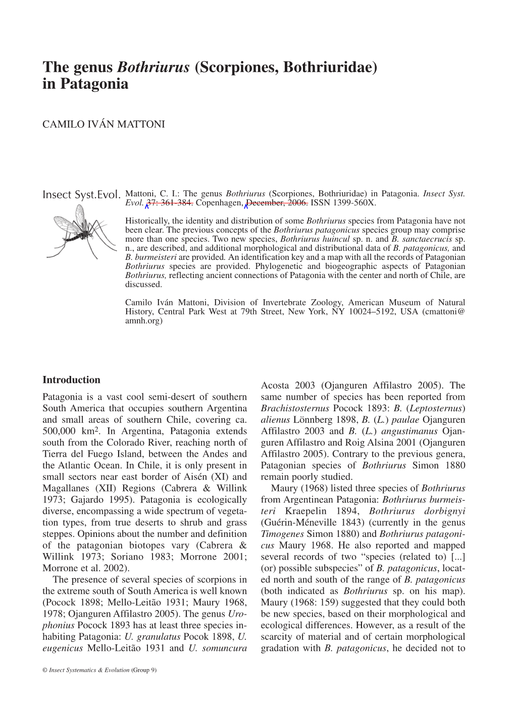 The Genus Bothriurus (Scorpiones, Bothriuridae) in Patagonia