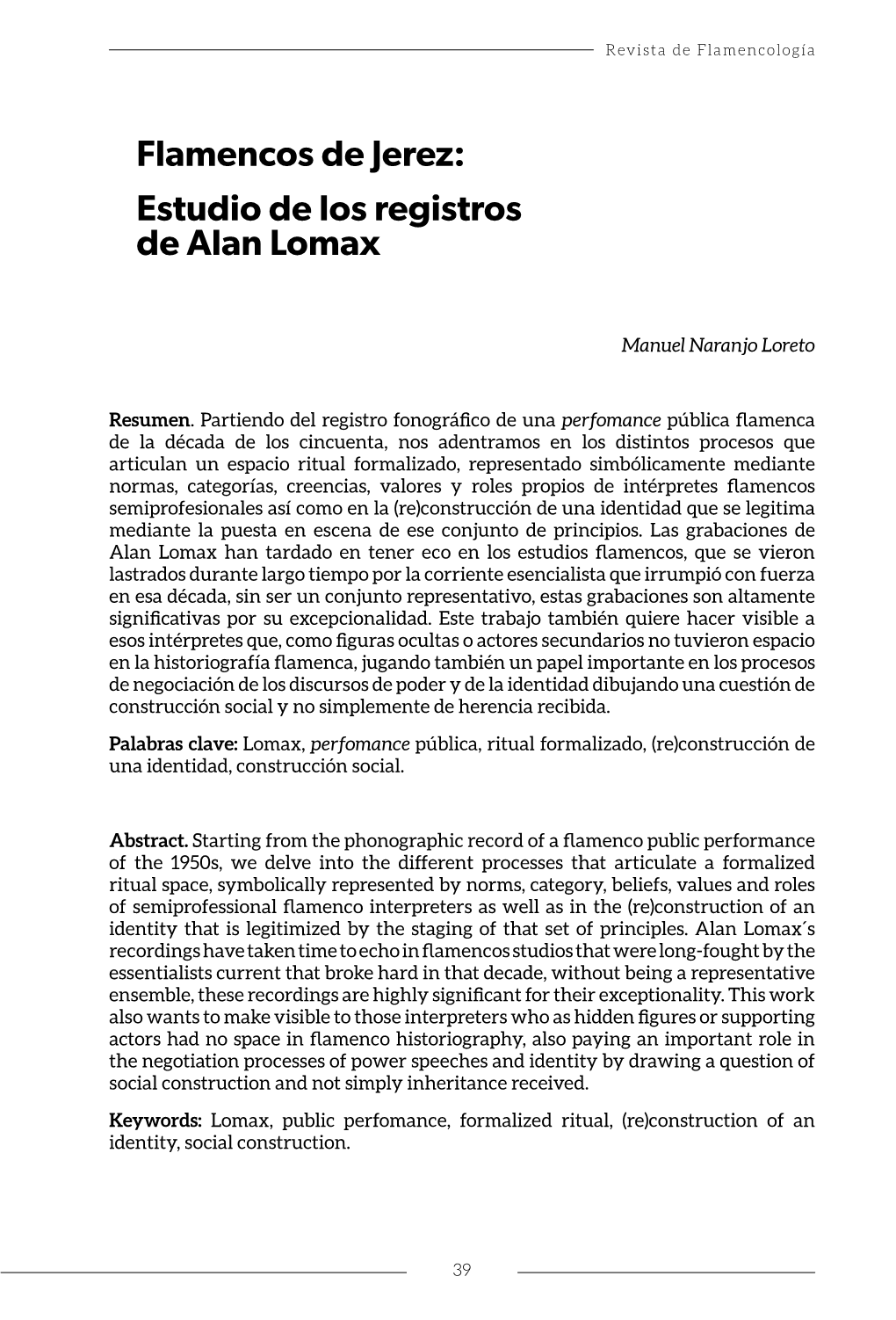 Flamencos De Jerez: Estudio De Los Registros De Alan Lomax