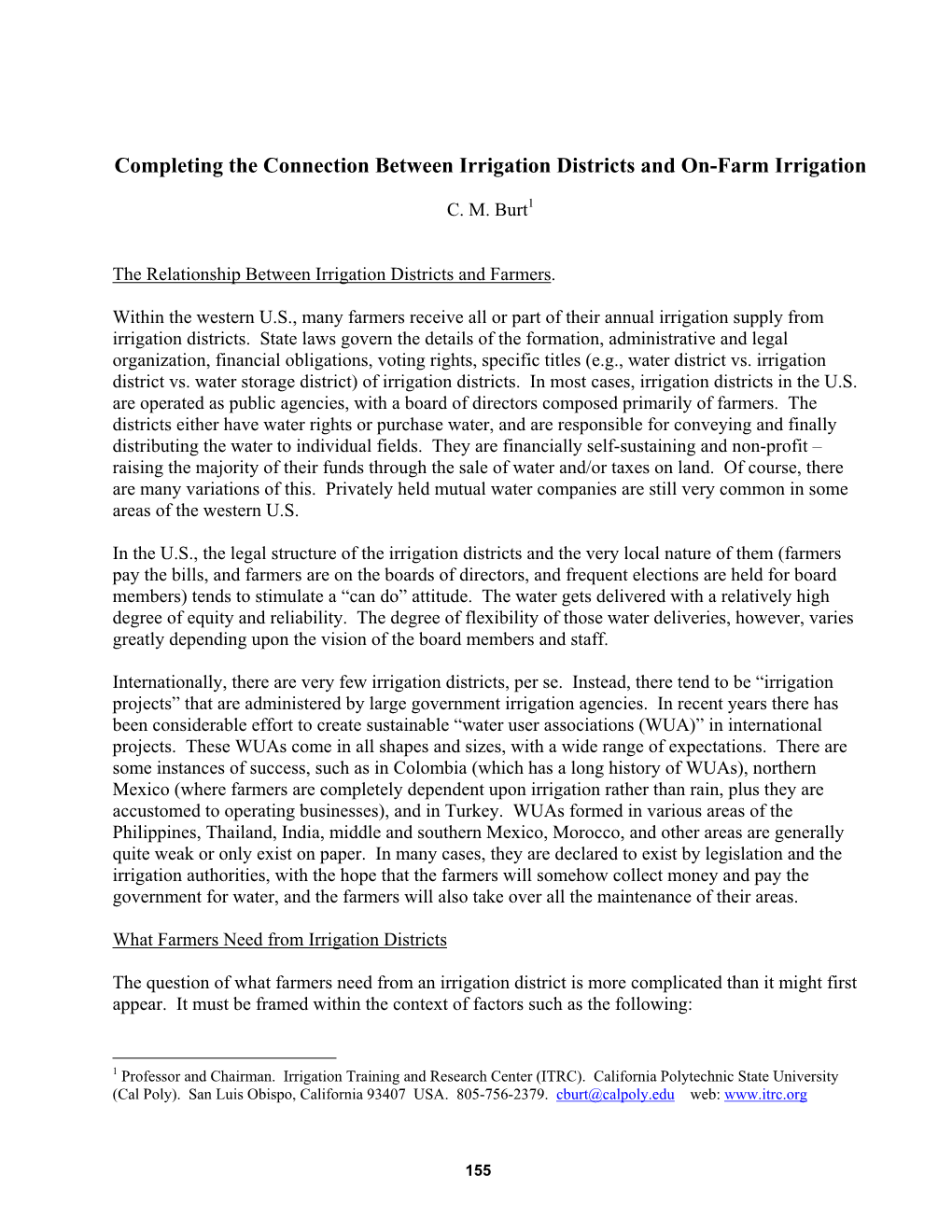 Completing the Connection Between Irrigation Districts and On-Farm Irrigation