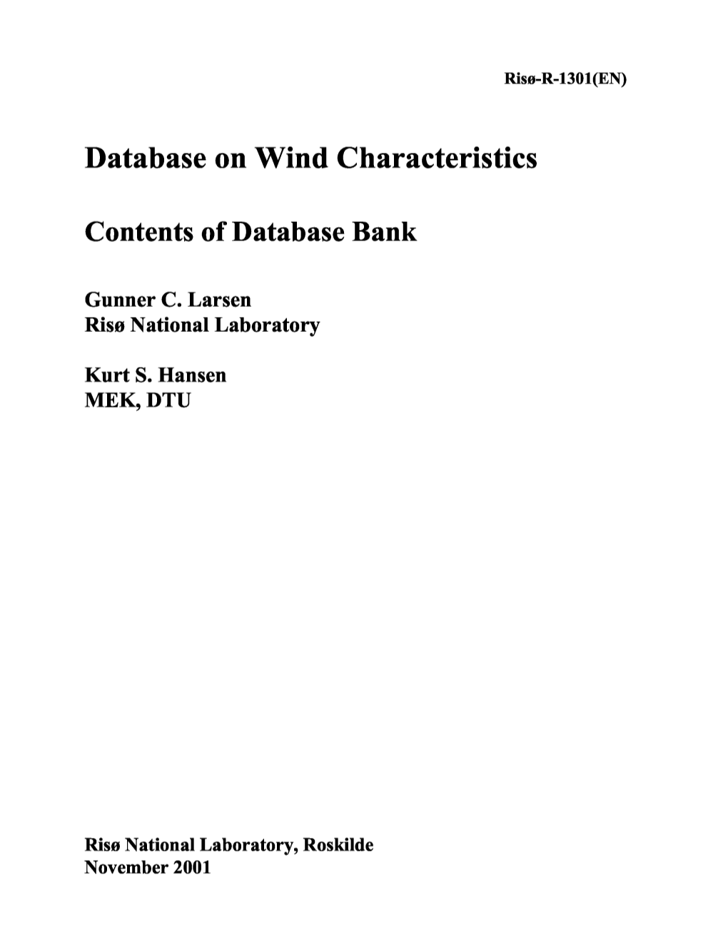 Database on Wind Characteristics Contents of Database Bank