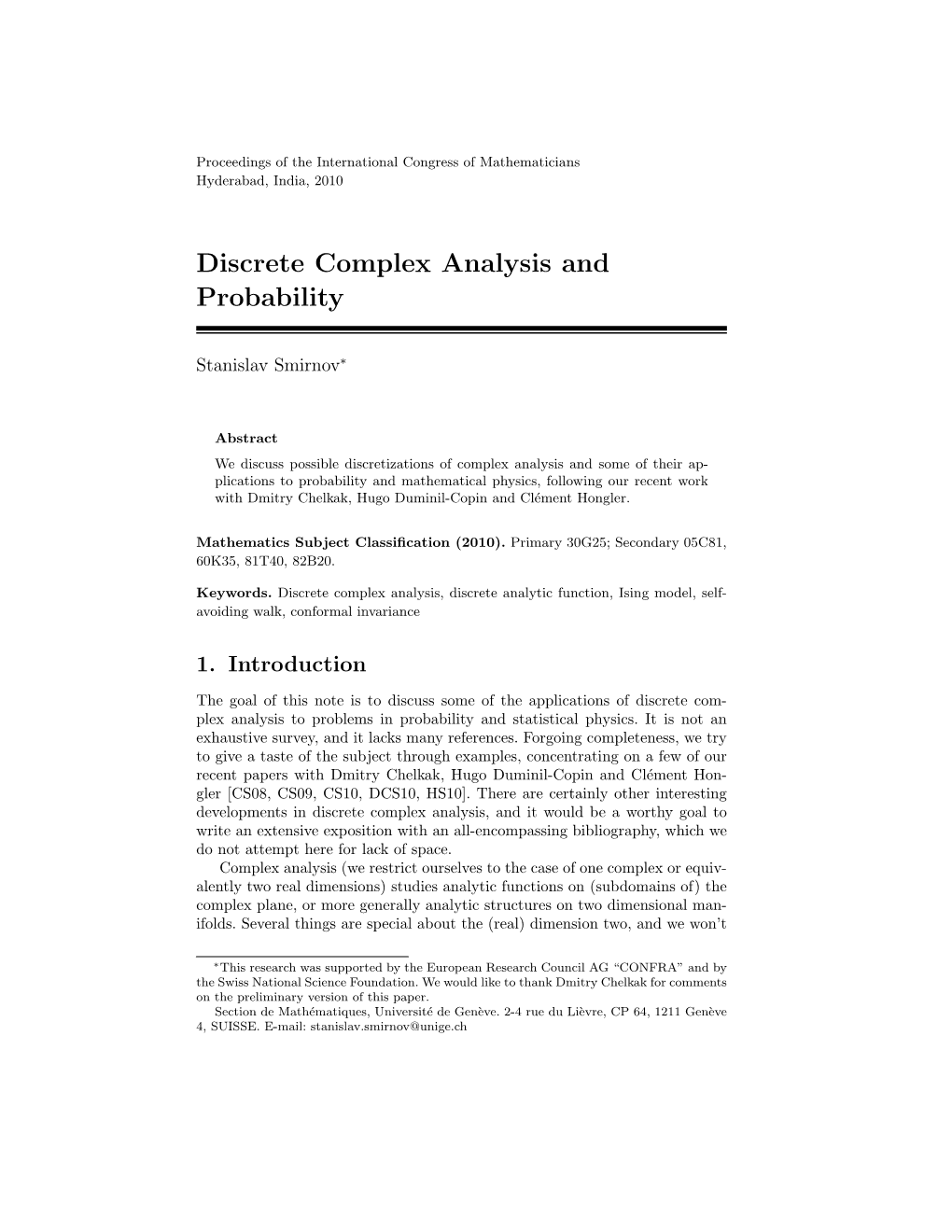 Discrete Complex Analysis and Probability