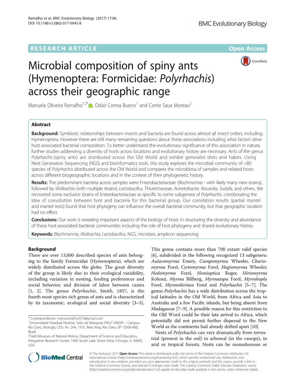 Microbial Composition of Spiny Ants