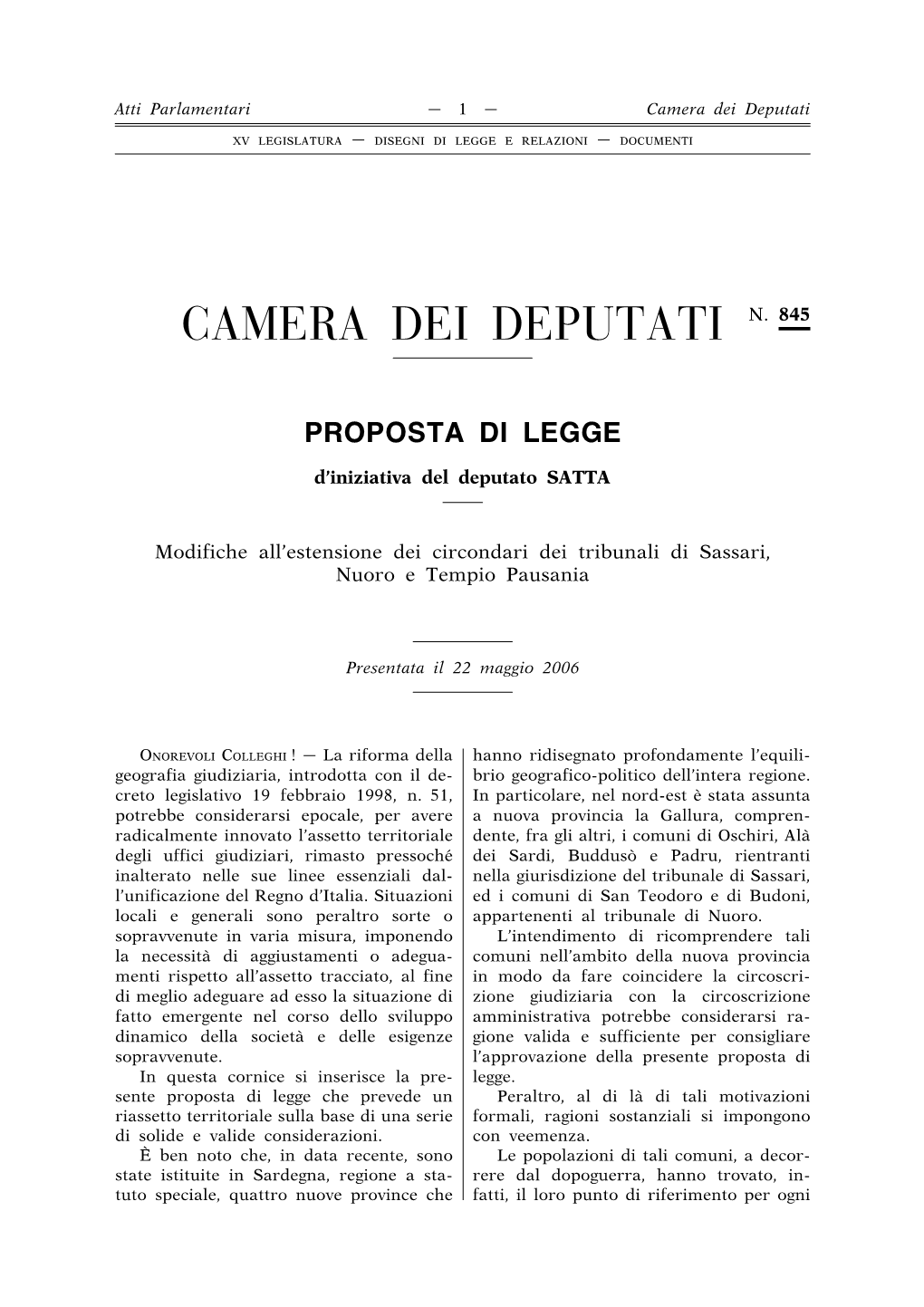 Progetto Di Legge Della XV Legislatura